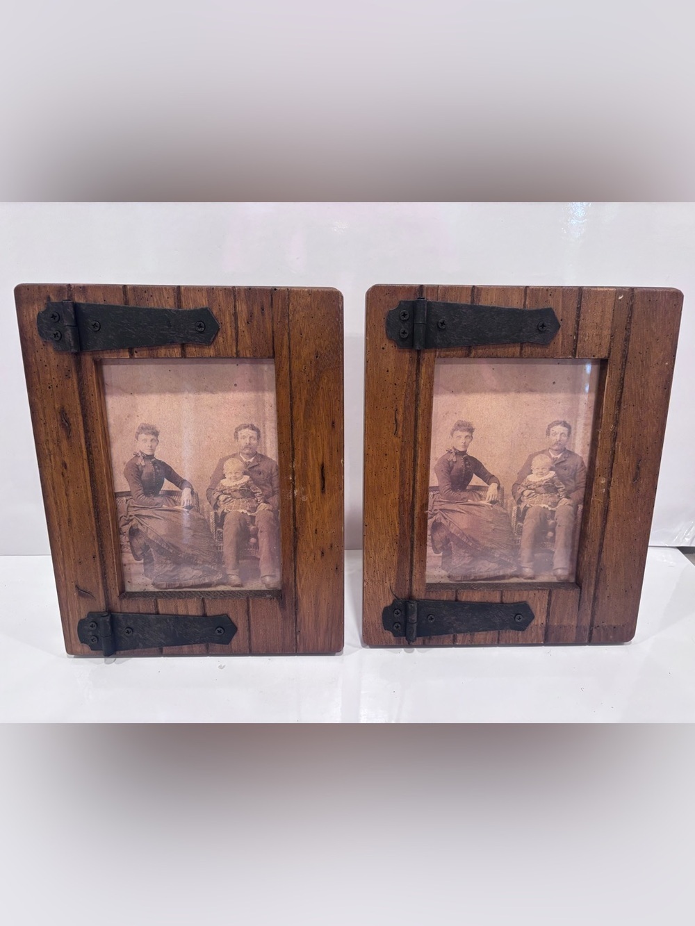 Pair of western rustic barn door picture frames wooden 4x6 tabletop country deco